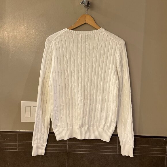 (NWOT) Polo Ralph Lauren Textural Cable-Knit Cotton Crewneck Sweater (White) - Picture 8 of 16